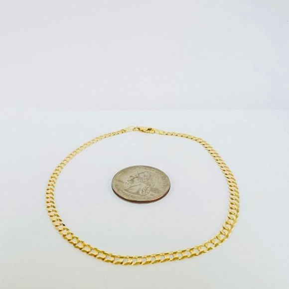 14K Yellow Gold Cuban Link Chain Anklet Bracelet 10" foot Bracelet for Womens - Picture 9 of 10